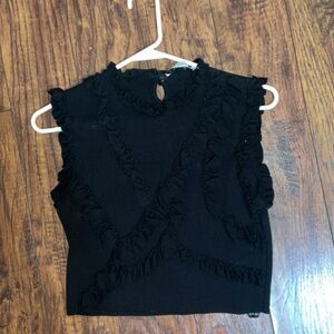 Knit crop ruffle sleeveless top